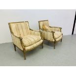 A PAIR OF CARTON STRAIGHT BACK CHAIRS WITH ANTIQUE GILT FINISH - REQUIRING REFURBISHMENT