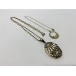 A SILVER OVAL LOCKET ON CHAIN IN A BULLENS OF NORWICH BOX