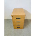 A BEECHWOOD EFFECT FINISH FOUR DRAWER OFFICE CABINET - W 43.5CM. D 60CM. H 73CM.