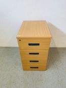 A BEECHWOOD EFFECT FINISH FOUR DRAWER OFFICE CABINET - W 43.5CM. D 60CM. H 73CM.