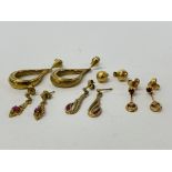 FIVE PAIRS OF EARRINGS, MAINLY UNMARKED YELLOW METAL,