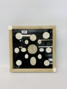 CASED DISPLAY OF 17 PLASTER MEDALLIONS TO INCLUDE QUEEN SOPHIE MADALENENA OF DENMARK 1746 - 1821,