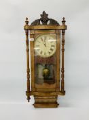 A VICTORIAN MAHOGANY INLAID "ROLLING PIN" WALL CLOCK THE MOVEMENT STRIKING ON A BELL