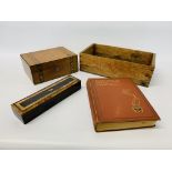 VINTAGE WOODEN BOX "KIPPER FILLETS", VINTAGE BOX WITH TUNBRIDGEWARE PATTERN A/F,