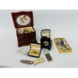 BOX OF MIXED COLLECTIBLES TO INCLUDE MONEY CLIP,