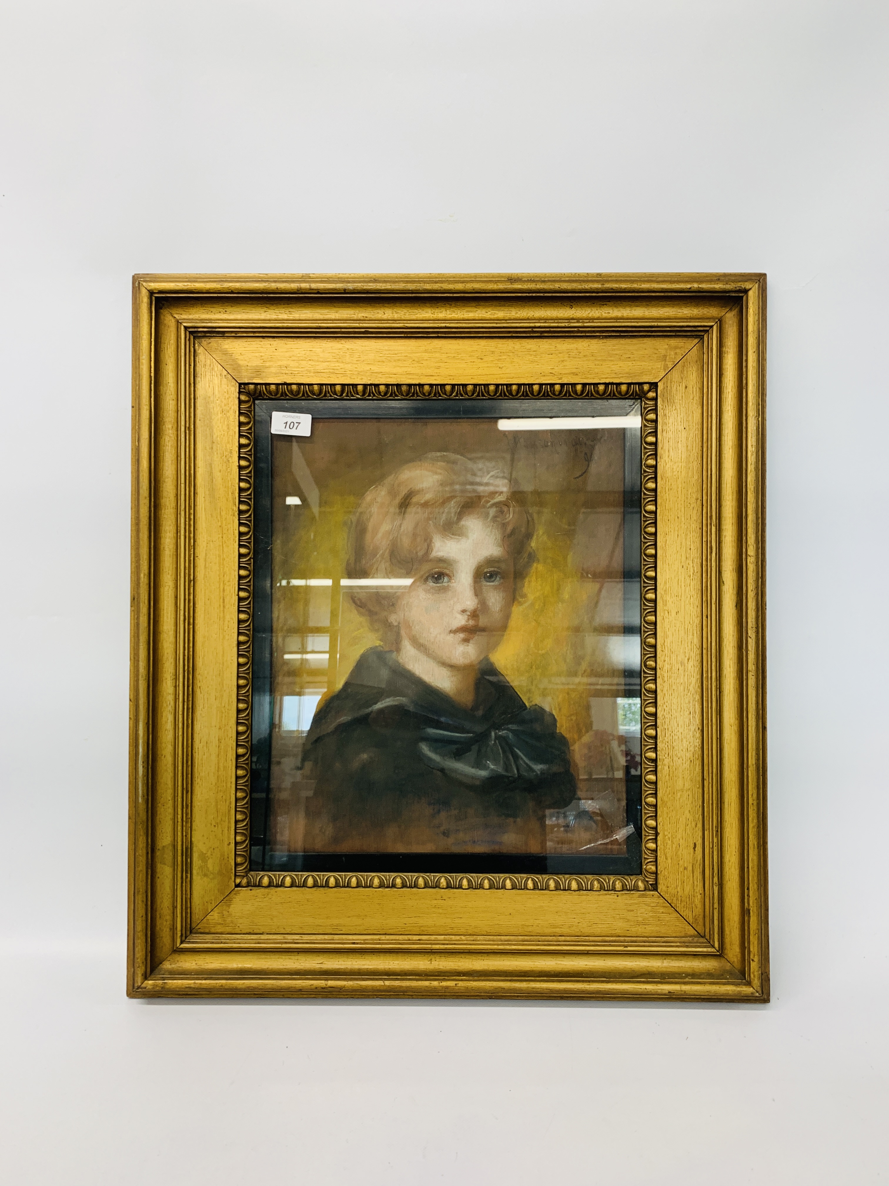 GILT FRAMED PASTEL PORTRAIT OF A YOUNG BOY BEARING SIGNATURE J. WALKER HANSON 94 APPROX H 46CM.