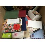 LARGE BOX STAMPS IN ALBUMS, PACKETS AND LOOSE, QUANTITY OF COVERS AND FDC, POSTMARKS ETC.