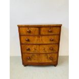 A MAHOGANY TWO OVER THREE BOW FRONTED CHEST OF DRAWERS - W 88CM. D 49CM. H 103CM.
