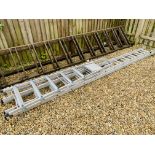 A YOUNGMAN MERCURY 13 TREAD ALUMINIUM DOUBLE EXTENSION LADDER AND A SET OF FIVE TREAD ALUMINIUM