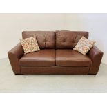 A TAN LEATHER SOFA. WIDTH 196cm, DEPTH 97cm.