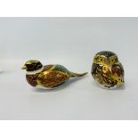 TWO ROYAL CROWN DERBY BIRDS "OWL" AND "WOODLAND PHEASANT" (BOTH WITH GOLD STOPPERS)