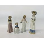 FOUR NAO PORCELAIN FIGURES - GIRL WITH CANDLE, GIRL WITH DOG, CHILD IN WHITE DRESS,