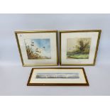 A PAIR OF FRAMED AND MOUNTED SIMON TRINDER WATERCOLOURS "GREY PARTRIDGES OVER HEDGE" & "GREY