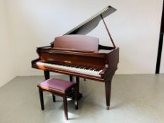 A CHALLEN IRON FRAME OVERSTRUNG BABY GRAND PIANO AND MUSIC STOOL