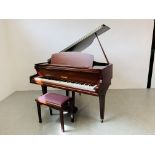 A CHALLEN IRON FRAME OVERSTRUNG BABY GRAND PIANO AND MUSIC STOOL