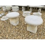 A PAIR OF STONEWORK STADDLE STONES - HEIGHT 45 CM,