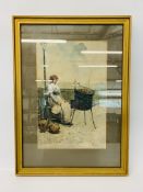 FRAMED WATERCOLOUR "THE CHESTNUT SELLER" BAY OF NAPLES 1884 BEARING SIGNATURE B.