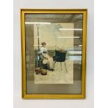 FRAMED WATERCOLOUR "THE CHESTNUT SELLER" BAY OF NAPLES 1884 BEARING SIGNATURE B.