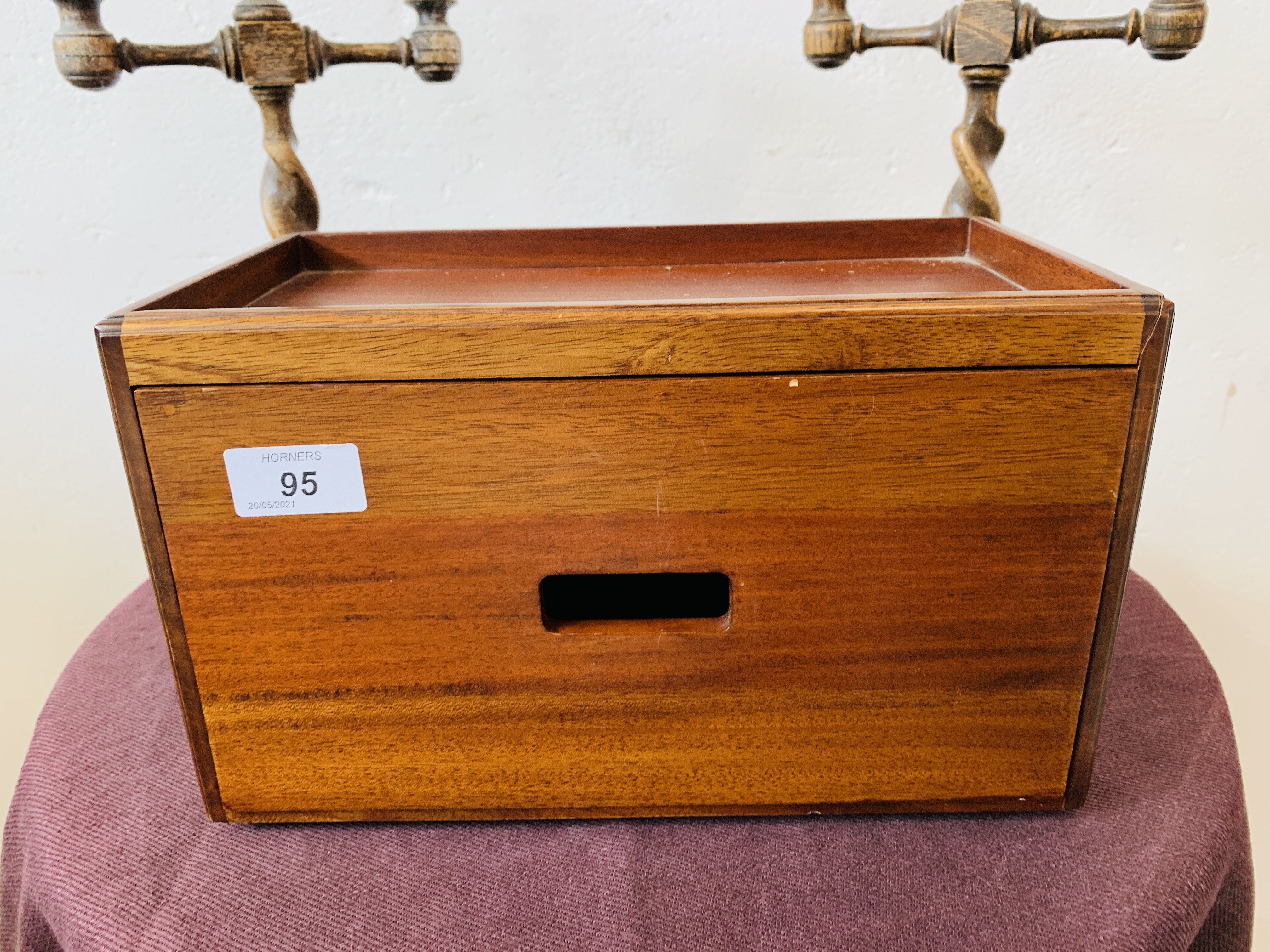 A MAHOGANY SINGLE DRAWER CD STORAGE BOX, PAIR OF OAK BARLEY TWIST CANDELABRA, - Image 6 of 10