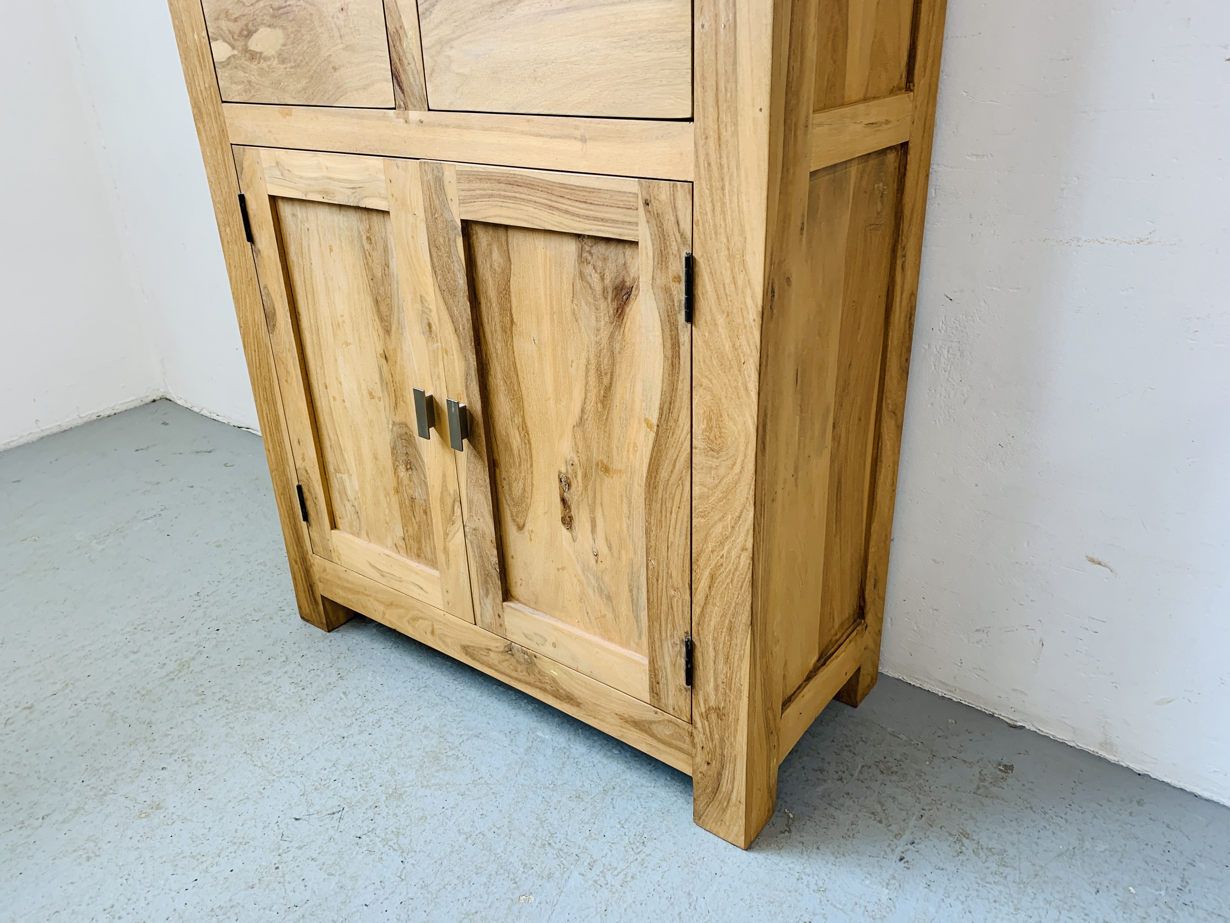 HARDWOOD ACACIA GLAZED CABINET WITH TWO CENTRAL DRAWERS - W 90CM. D 40CM. H 180CM. - Image 5 of 7