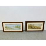 TWO FRAMED STEPHEN FRANCIS ALLEN WATERCOLOURS "HERON & GEESE IN WETLAND SCENE" 25 X 72.