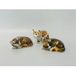 3 SMALL ROYAL CROWN DERBY KITTENS TO INCLUDE "SPICE" AND CATNIP KITTEN ALL WITH GOLD STOPPERS