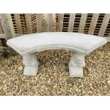A STONEWORK GARDEN BENCH SUPPORTED BY SQUIRRELS - LENGTH 102 CM