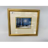 FRAMED OIL ON BOARD BEARING SIGNATURE "JAMES ALLEN" WINTER MOONLIGHT NEAR REEDHAM NORFOLK H 12 CM X