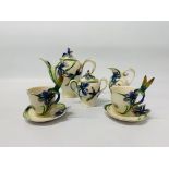 SEVEN PIECES OF FRANZ HUMMINGBIRD DECORATIVE PORCELAIN TEAWARE