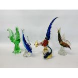 5 PIECES OF 1970'S STYLE MARANO GLASS STUDIES TO INCLUDE PEACOCK, CHICKEN,