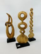 THREE DESIGNER WOODEN SCULPTURES (ONE A/F)