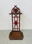 ANTIQUE CAST IRON UMBRELLA STAND - BAMBOO DESIGN (FLAKED RED PAINT) H 70CM.