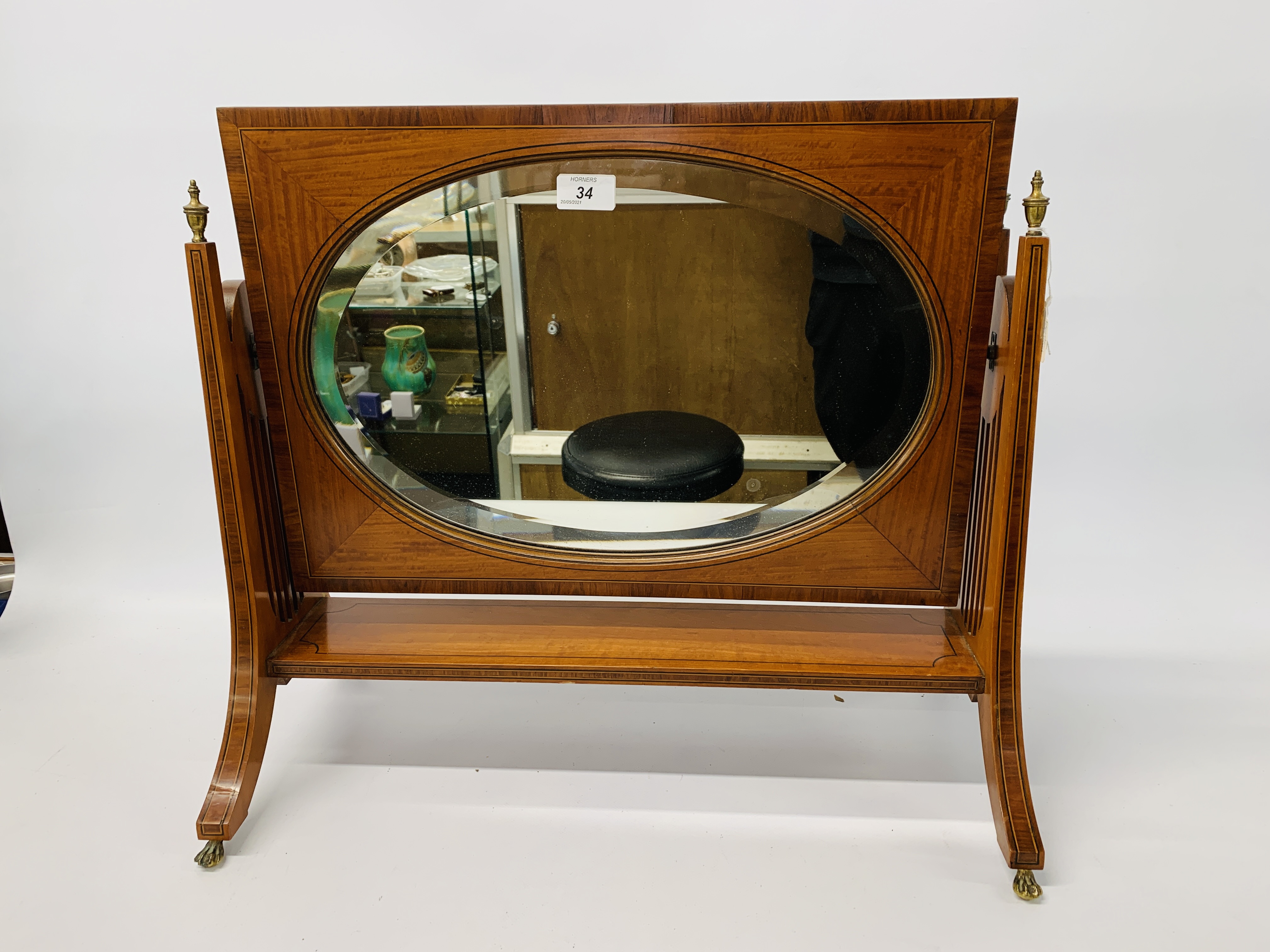 EDWARDIAN SHERATON REVIVAL MIRROR - W 55CM X H 49CM.