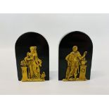 PAIR OF C19 GILDED BRONZE FIGURES INSET ON BLACK MARBLE BLOCKS