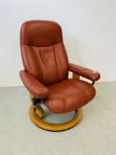 A STRESSLESS TAN LEATHER RELAXER CHAIR