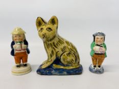 A PAIR OF VICTORIAN STAFFORDSHIRE FIGURES OF A STANDING TOBY & COMPANION,