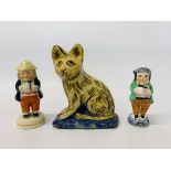 A PAIR OF VICTORIAN STAFFORDSHIRE FIGURES OF A STANDING TOBY & COMPANION,