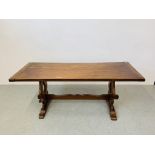 A HEAVY OAK REFECTORY STYLE DINING TABLE - 182 CM X 68 CM