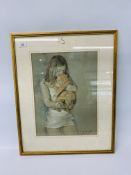 FRAMED GIRL WITH KITTEN PRINT