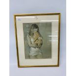 FRAMED GIRL WITH KITTEN PRINT