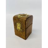 VINTAGE FRENCH STYLE LEATHER BOUND SCENT CASKET WITH CLEAR GLASS BOTTLE AND STOPPER DECORATED WITH