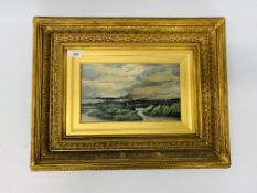 GILT FRAMED OIL BEARING SIGNATURE "E.W. COOKE ARA" SMUGGLER ON A ROCKY COAST LINE.