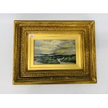 GILT FRAMED OIL BEARING SIGNATURE "E.W. COOKE ARA" SMUGGLER ON A ROCKY COAST LINE.