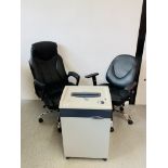 REXEL P275 COMMERCIAL PAPER SHREDDER PLUS TWO EXECUTIVE OFFICE CHAIRS - SOLD AS SEEN