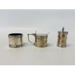 3 X PIECE SILVER CONDIMENT BIRMINGHAM ASSAY COMPRISING MUSTARD AND SPOON,