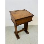 VINTAGE OAK SCHOOL DESK - H 73CM X D 38CM X W 47CM.