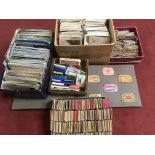 QUANTITY OF OLD TO MODERN POSTCARDS IN TWO BOXES, AND LARGE QUANTITY MATCHBOXES, LABELS ETC.