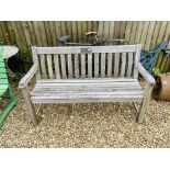 A HARDWOOD GARDEN BENCH LENGTH 146CM