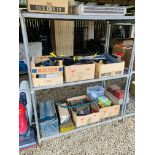 5 BOXES OF ASSORTED TOOLS TO INCLUDE BOSCH POWER DRILL, BLACK & DECKER JIGSAW,