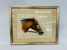 FRAMED WATERCOLOUR "HORSES HEAD" (SOME FOXING) - H 25CM X W 35CM.